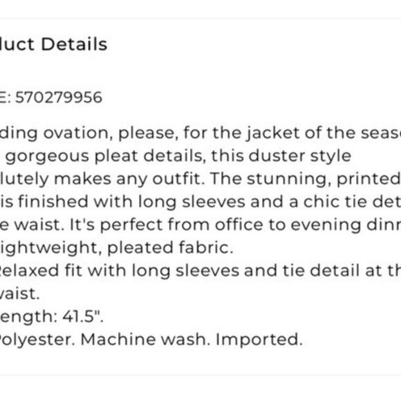 Chico’s Travelers Boho Pleated Crinkled Duster Jacket - Size Large 12/14 - Picture 2 of 8